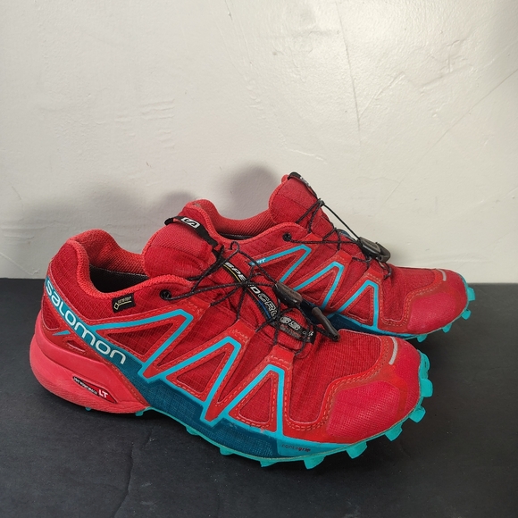 Salomon Other - Salomon Speedcross 4 GTX Trail Running Shoes Mens Size 8.5 Red Blue Goretex